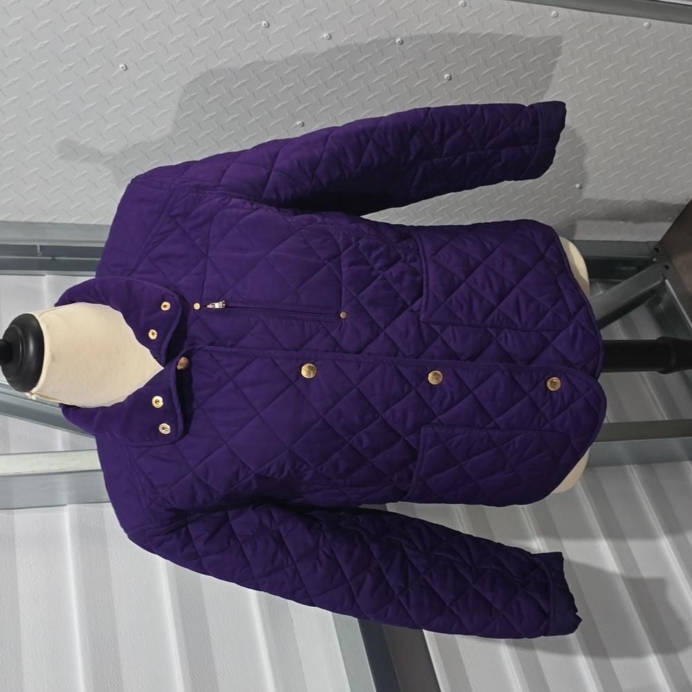 Polo Ralph Lauren Stylish Quilted Jacket Women's XLarge Purple Snap Button Lined